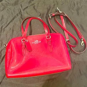 Coach red leather satchel with detachable straps